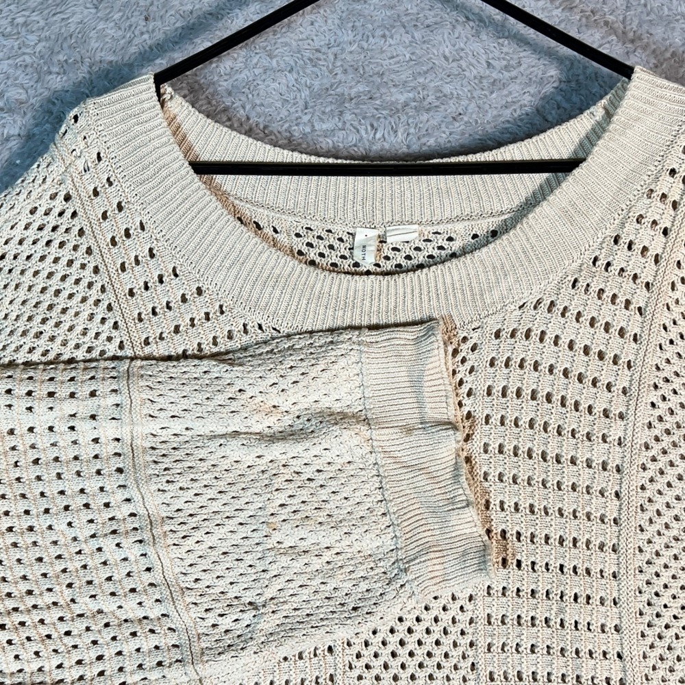Moth Anthropologie Cream Open Knit Crochet Sweater Womens Small Beige Pullover